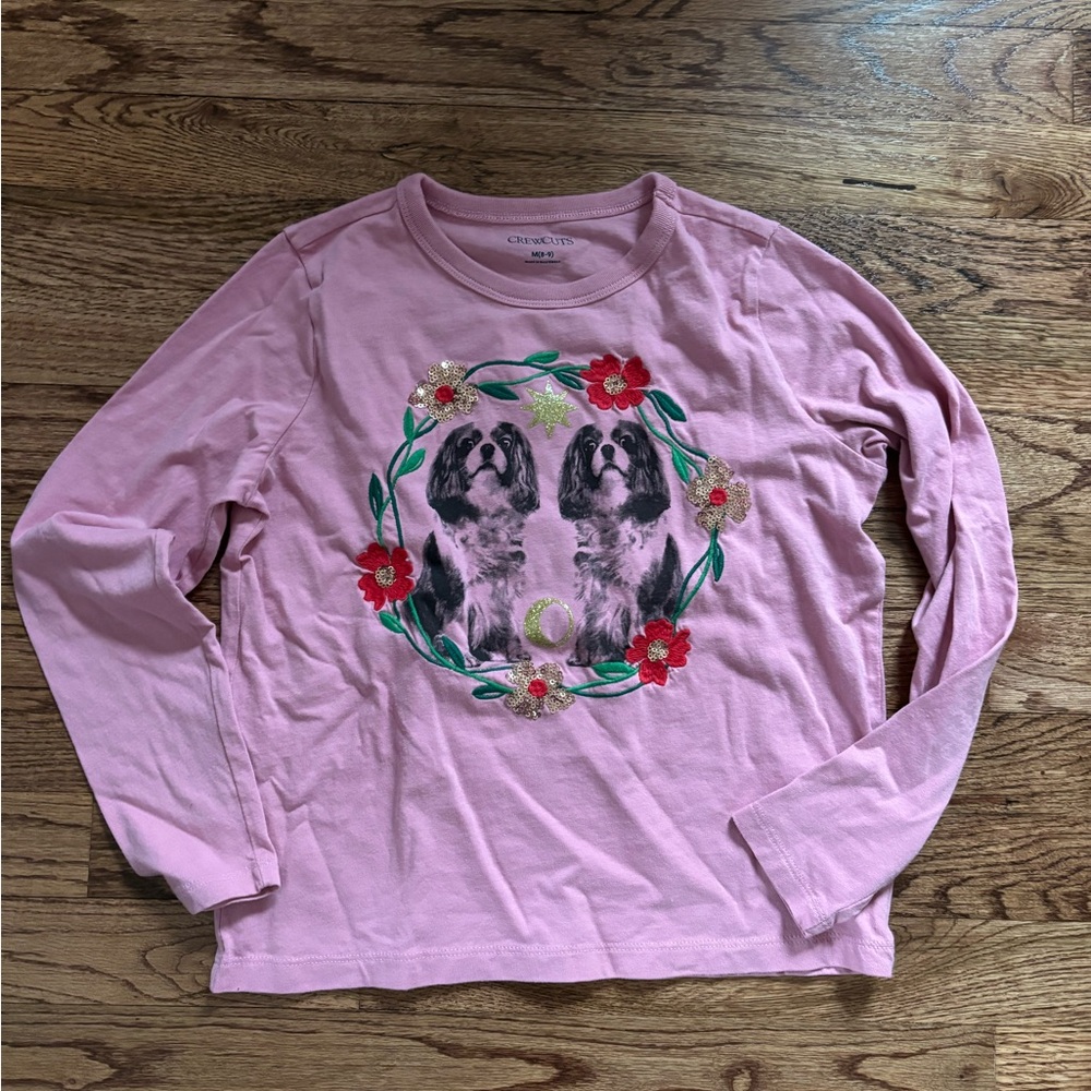NWOT Crewcuts Pink Long Sleeve Shirt with Dog and Floral Design